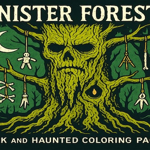 Haunted Forest Coloring Pages: Creepy Trees & Ghostly Animals (Digital Download)