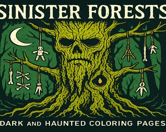 Haunted Forest Coloring Pages: Creepy Trees & Ghostly Animals (Digital Download)