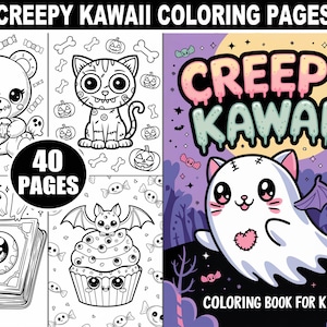 Creepy Kawaii Coloring Pages: 40 Spooky-Cute Chibi Horror Designs (Digital Download)