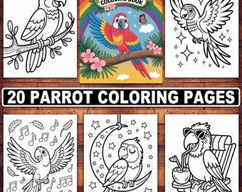 Papagei Malbuch Seiten: Tropische Vögel Designs (Digitaler Download)