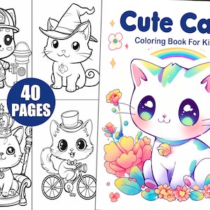 Cute Cats Coloring Pages For Kids - Adorable Kitten Digital Download, Printable Cat Coloring Book for Children, Fun Animal Art Activities