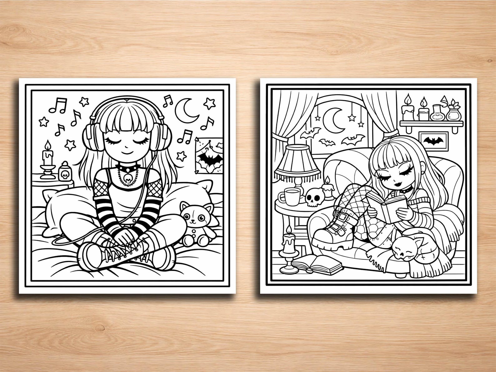 Comfort Coloring Pags Goth Girl Comfort Nights Coloring Pages – 20 Moody & Cozy Goth Line Art ...