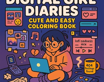 Digital Girl Coloring Pages – Y2K Nostalgia, Pixel Art (Digital Download)