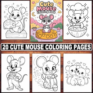 Cute Mouse Coloring Pages Digital Download | 20 Adorable and Fun Designs for Kids | Kawaii Mice, Cheese, and Whimsical Mouse Adventures