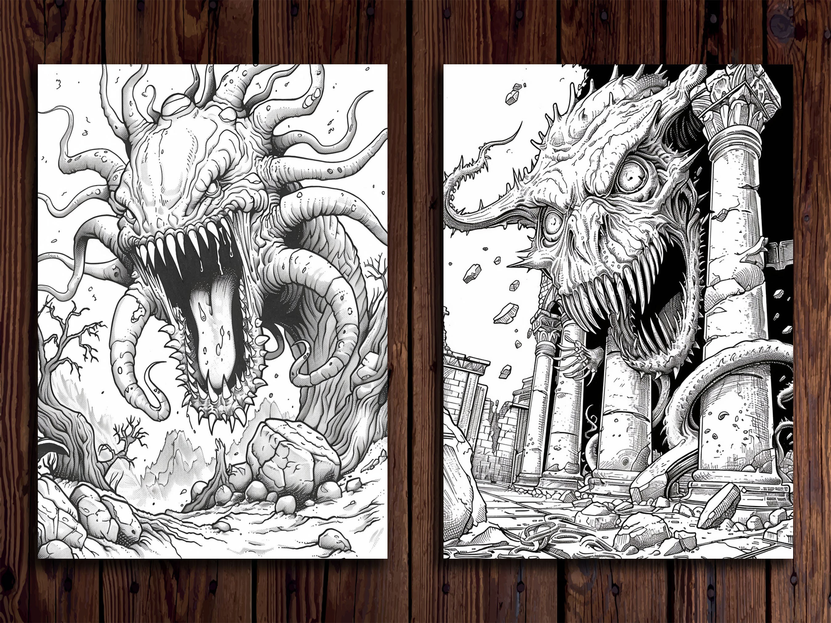 Tentacular Rumble Colouring In Tentacle Monsters Coloring Book: 30 Grayscale Horror Designs (printable ...