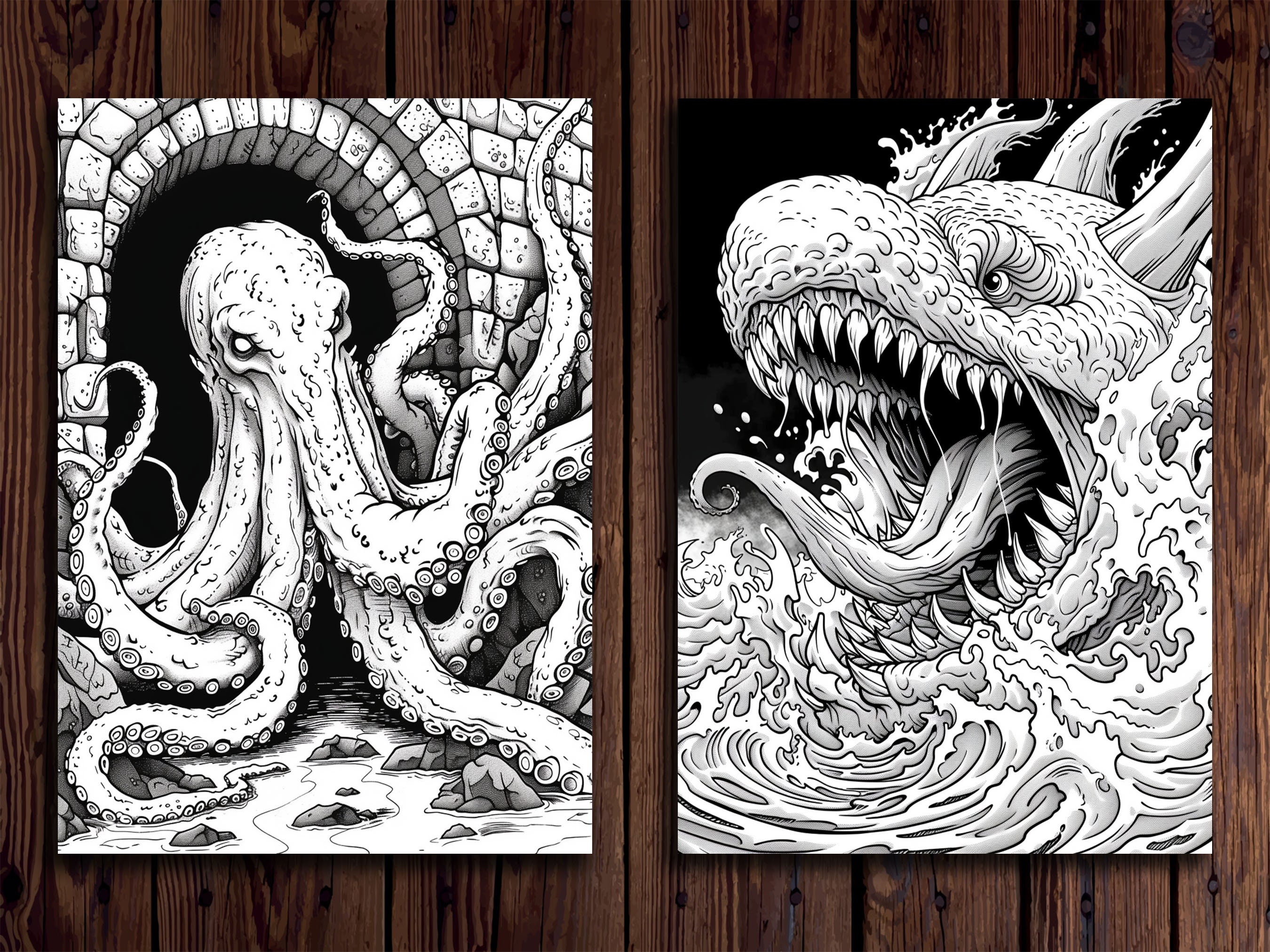 Tentacular Rumble Colouring In Tentacle Monsters Coloring Book: 30 Grayscale Horror Designs (printable ...