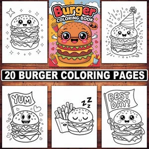 Burger Coloring Pages | 20 Fun and Tasty Fast Food Designs for Kids & Adults | Printable Burger Coloring Book PDF Download