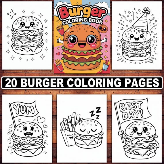 Burger Coloring Book: 20 Fun Fast Food Designs (PDF Download)