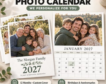 Custom 2027 Photo Calendar, Personalized Family Pictures and Birthdays, Printable PDF with Custom Cover