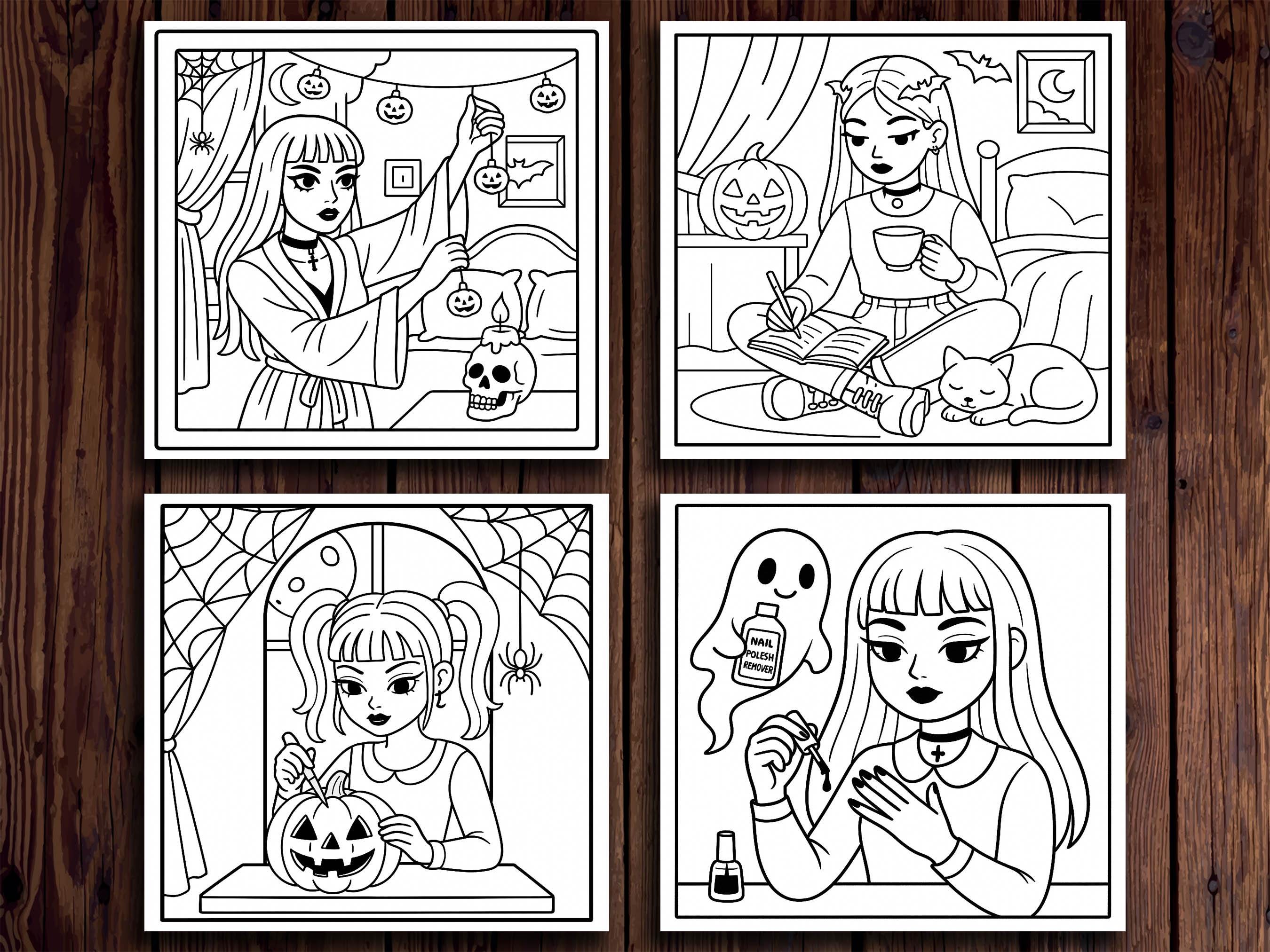 Goth Girl Halloween Coloring Pages: 20 Spooky Scenes (PDF Download) - Etsy