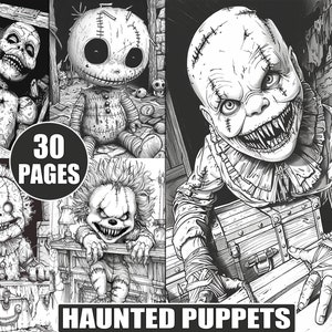 Haunted Puppets Coloring Book: 30 Grayscale Horror Pages (PDF Download)