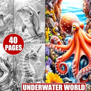 Kleurplaten Underwater World: 40 grijswaarden zeedieren (afdrukbaar)