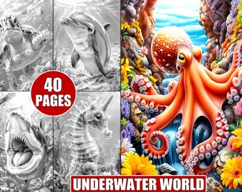 Underwater World Coloring Pages: 40 Grayscale Sea Creatures (Printable)