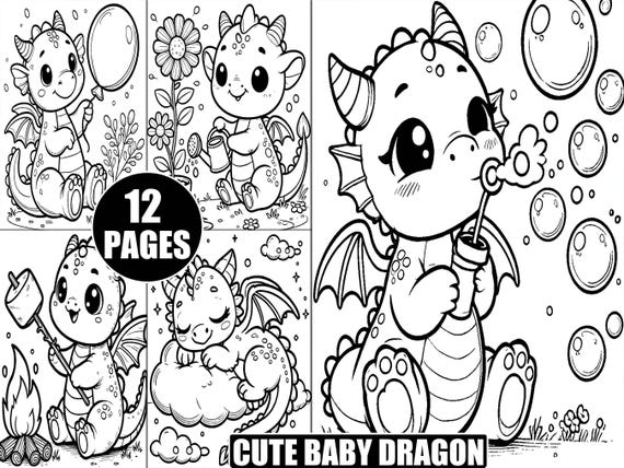 Baby Dragon Coloring Pages | Whimsical Cartoon Designs (Digital Download)