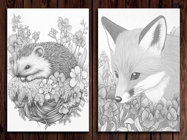 May include: A black and white pencil drawing of a hedgehog curled up in a nest of leaves and flowers. The hedgehog is surrounded by delicate flowers with intricate details.