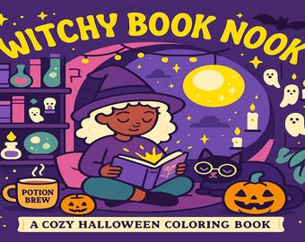 Witchy Book Nook Coloring Pages: Cozy Autumn Scenes (PDF Download)