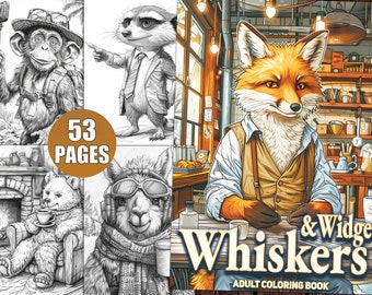 Whiskers & Widgets Coloring Pages for Adults, Animal Doing Modern Day Things, Funny Coloring Book, Cute Printable for Adorable Animal Lovers