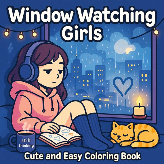 Rainy Day Coloring Pages: Window Watching Girls (Digital Download)
