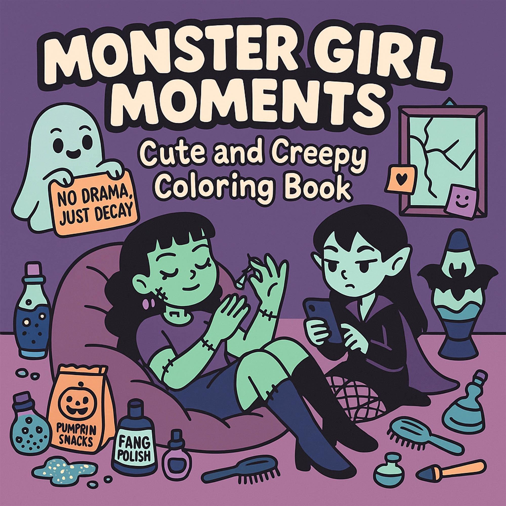 Monster Girl Coloring Pages: Kawaii Halloween Printable Art (Digital Download
