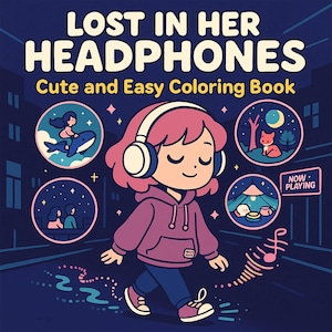Headphone Girl Coloring Pages: Dreamy Music-Inspired Scenes (Digital Download)