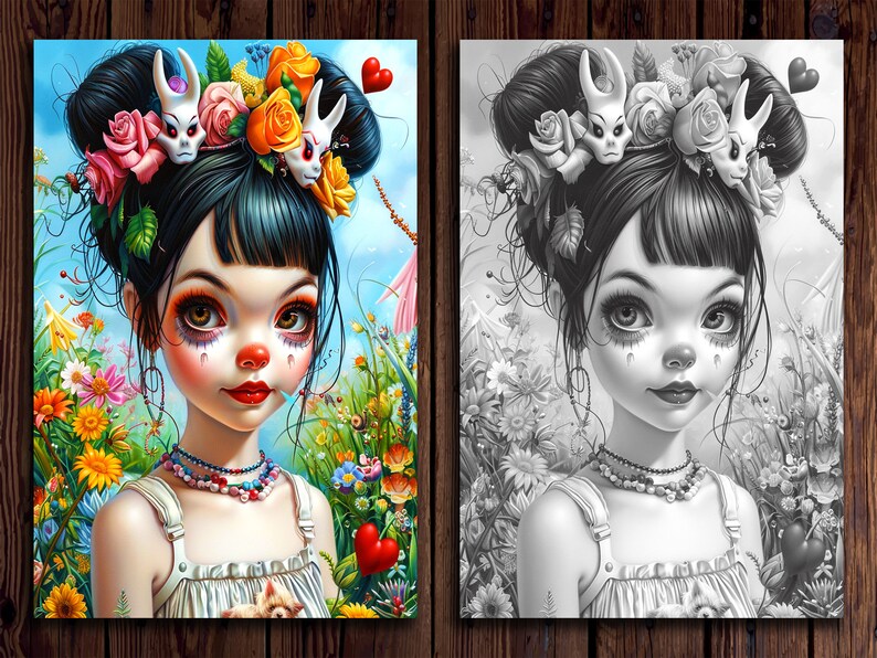 Surrealist Portrait Coloring Pages: Distorted Dreams Grayscale Art ...
