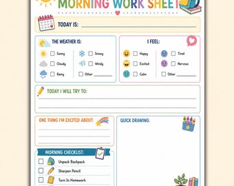 Classroom Morning Work Sheet Printable | Daily Check In Worksheet & Student Morning Routine Activity