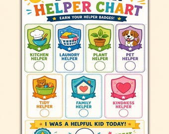 Summer Helper Chart Printable | Kids Chore Reward Chart, Responsibility Badges, Routine Badge Tracker