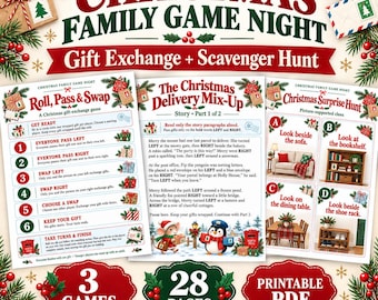 Christmas Family Games Printable: Gift Exchange Dice Game, Left Right Story and Scavenger Hunt