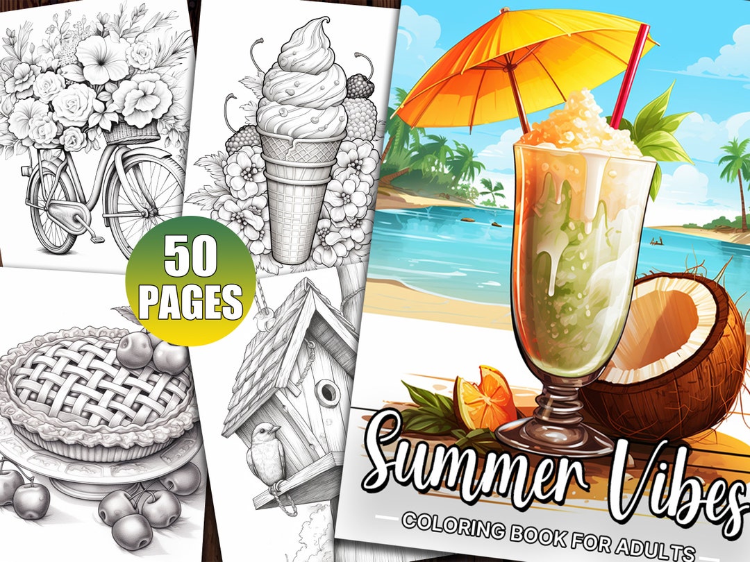 50 Summer Vibes Coloring Pages for Adults, A Stress Relief