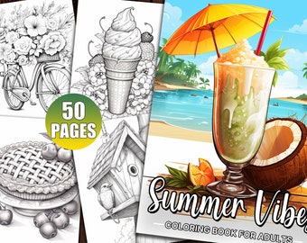 50 Summer Coloring Pages for Adults: Stress Relief Designs (Digital Download)