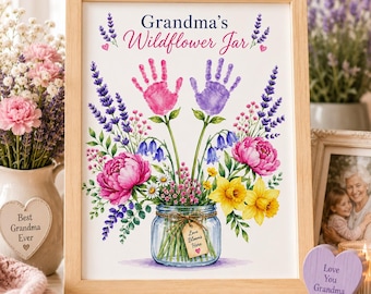 Mother’s Day Handprint Flower Printable for Grandma, Grandma Keepsake Gift from Kids