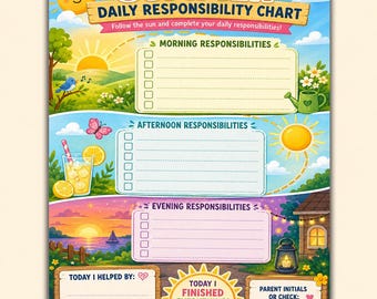 Summer Daily Responsibility Chart Printable | Kids Daily Routine Checklist, Morning, Afternoon, Evening Chores