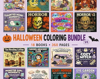 Spooky Halloween Coloring Pages, 18 Printable Books, 360 Bold Easy Horror Designs