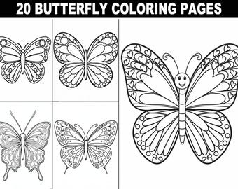 Butterfly Coloring Pages: 20 Fun Insect Illustrations (Digital Download)