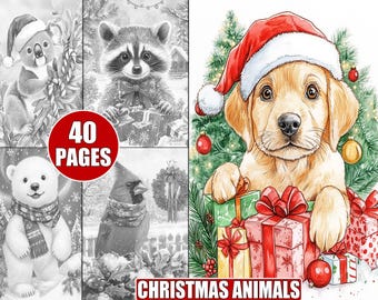 Christmas Animals Coloring Pages: Festive Winter Art (Printable Grayscale for Adults)