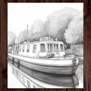 50 Canal Boat Coloring Pages for Adults, Nautical Coloring Book for ...