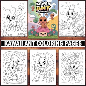 Kolorowanki Kawaii Ant dla dzieci i dorosłych | 20 uroczych mrówek Chibi Cartoon | Kolorowanka owadów do druku, cyfrowe pobieranie PDF