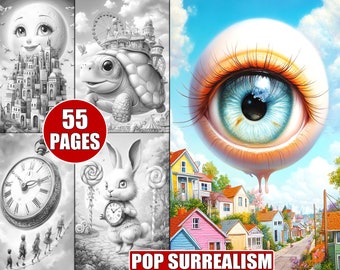 Pop Surrealism Coloring Pages: Grayscale Art for Adults (Printable PDF