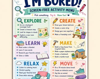 Screen-Free Activity Menu Printable | I’m Bored Sheet for Kids, No Screen Time Activities