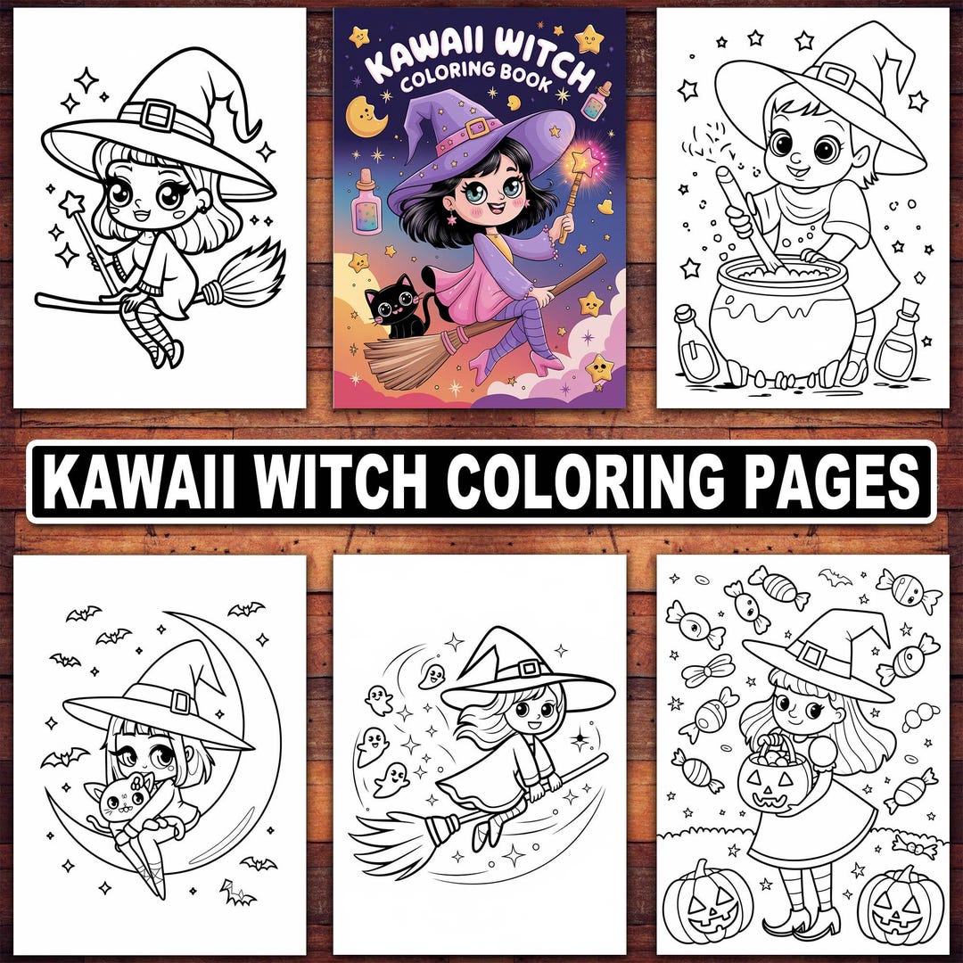 Kawaii Witch Coloring Pages | 20 Cute and Spooky Designs for Kids and ...