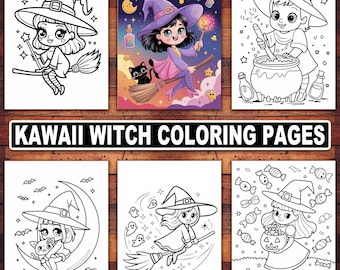 Kawaii Witch Coloring Pages | Spooky Chibi Designs (Digital Download)