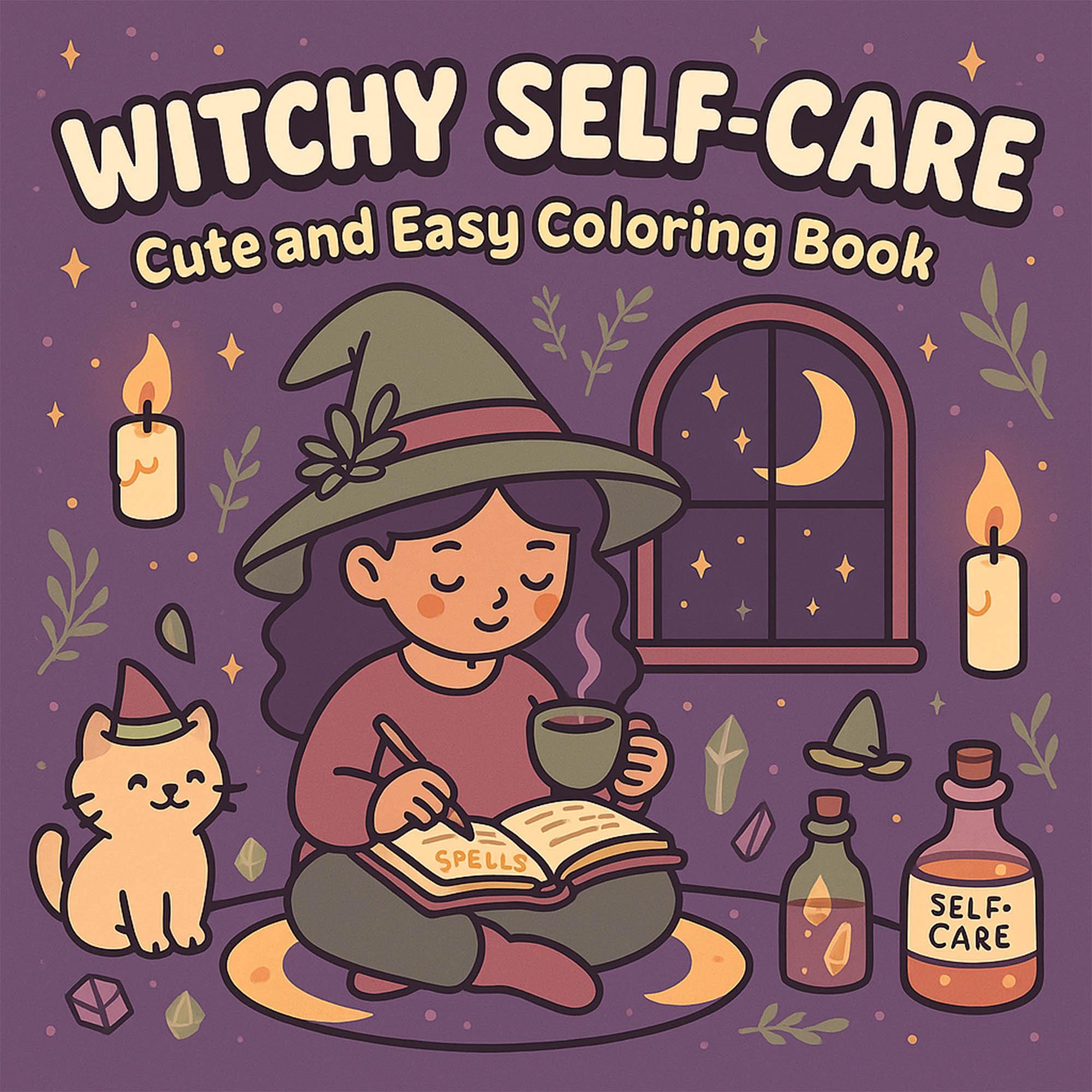 Witchy Self-Care – 20 Magical Coloring Pages with Crystals, Moon Phases, Affirmations & Cozy Rituals | Printable PDF for Adults and Teens