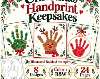 Christmas Handprint Craft Templates for Kids, Eight Keepsake Designs with Gift Tags and Interview