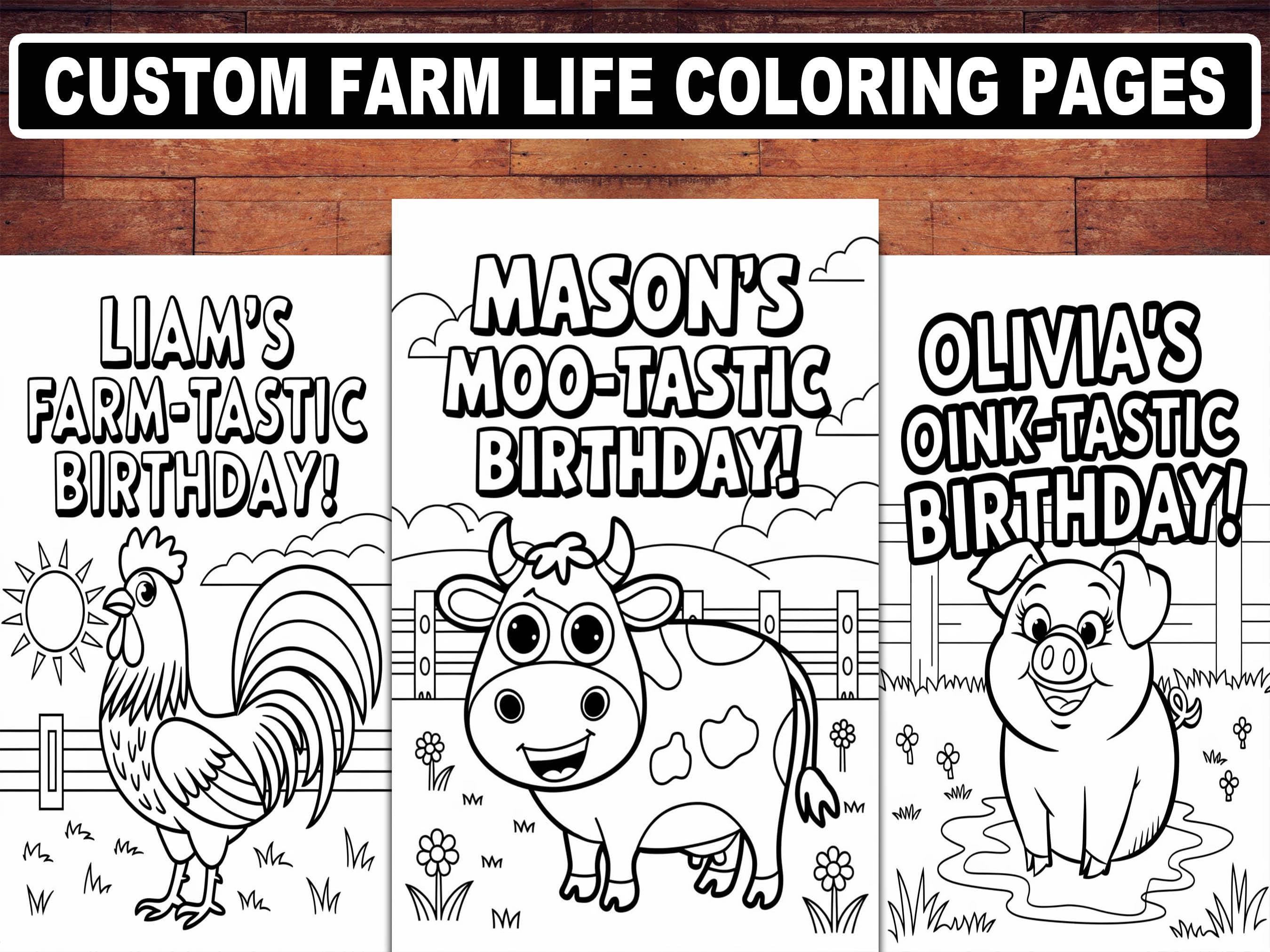 Personalized Farm Life Birthday Coloring Pages for Kids | Custom ...