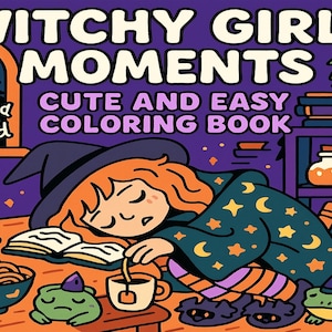 Witchy Coloring Pages: Cozy Modern Witch, Crystals & Tea (Digital Download PDF)
