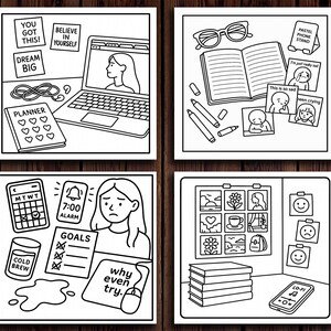 Digital Girl Desk – 20 Cozy Coloring Pages of Pastel Workspaces (Digital Download) image 3