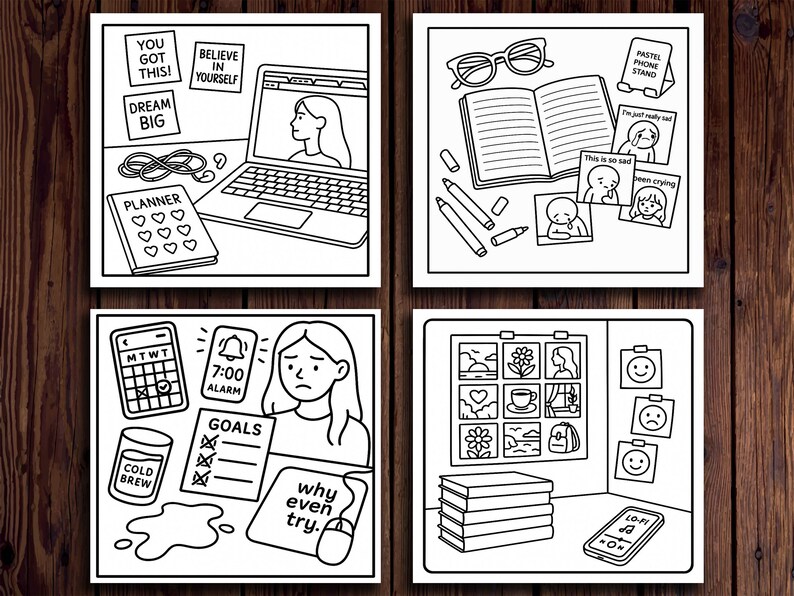 Digital Girl Desk – 20 Cozy Coloring Pages of Pastel Workspaces (Digital Download) image 3