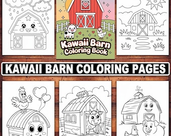 Libro da colorare Kawaii Barn: 20 scene di animali da fattoria (PDF stampabile)