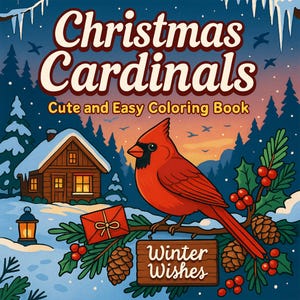 Christmas Cardinals - 20 Wintervogel-Malvorlagen | Rote Kardinäle, verschneite Hütten & friedliche Urlaubsszenen für Erwachsene und Kinder