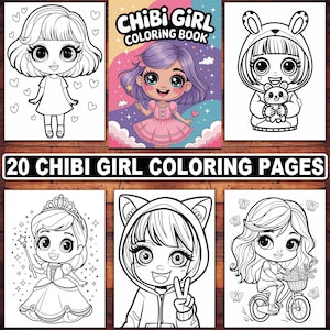 Chibi Girl Coloring Pages Digital Download | 20 Cute and Fun Designs for Kids and Adults | Kawaii Anime Characters and Manga-Inspired Art